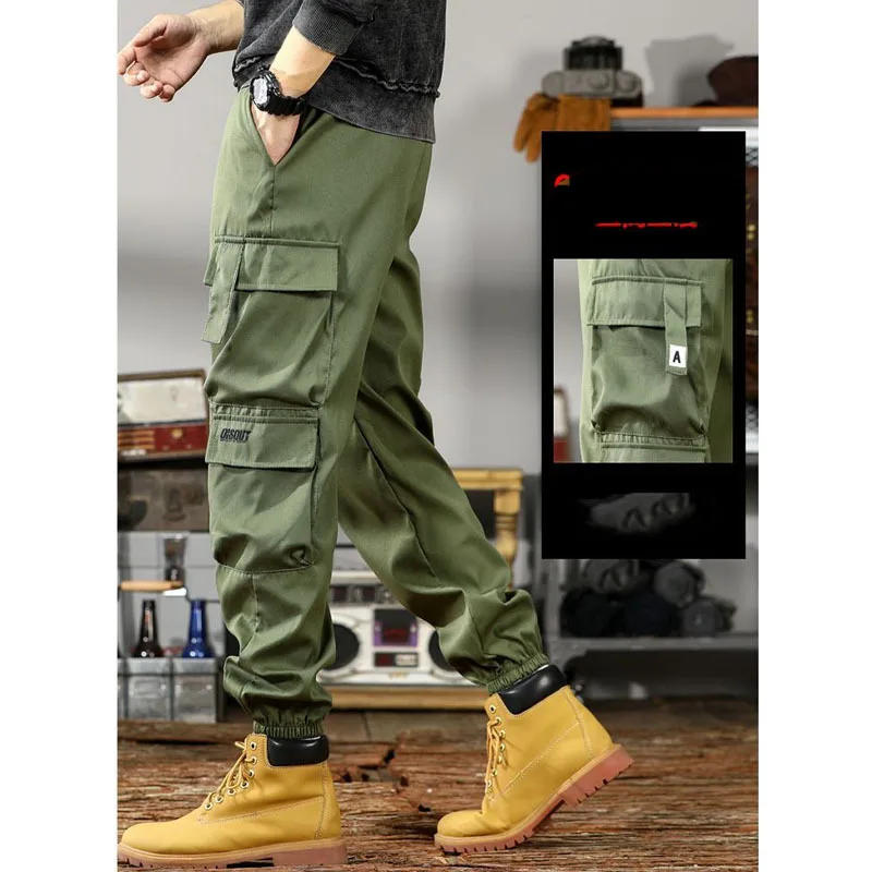 Description Picture 6 of item2024 Spring Autumn New Men's Solid Color Spliced Elastic Drawstring Trendy Loose Comfortable Pockets Work Wear Trousers Pants