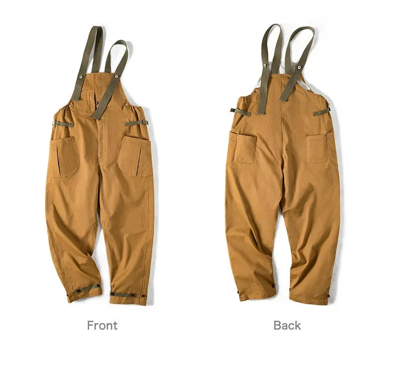 Description Picture 4 of itemMaden 2023 New Men's Bib Pants American Vintage Loose Solid Jumpsuits Streetwear Multi Pockets Casual Suspenders Cargo Overalls