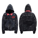 Men's Hooded Perforated Jacket Worn Damaged Mud Dyed Clip Cotton Hoodies Loose Coat for Male