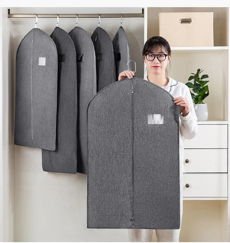 Description Picture 2 of itemCotton and Linen Style Oxford Cloth Hanging Garment Bag Organizer Storage Bag Cover Clothes Dust Cover Closet Dust Protector Bag