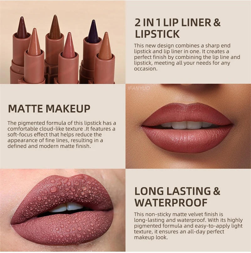 Description Picture 6 of itemTapered Gradient Lip Liner Pencil Purple Brown Pointed Head Lipliner Waterproof Non Sticky Matte Lipstick Gradient Contouring