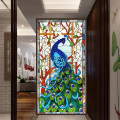 Peacock Stained Privacy Window Film Vinyl No Glue Static Cling Frosted Glass Decorative Window Sticker Window Film