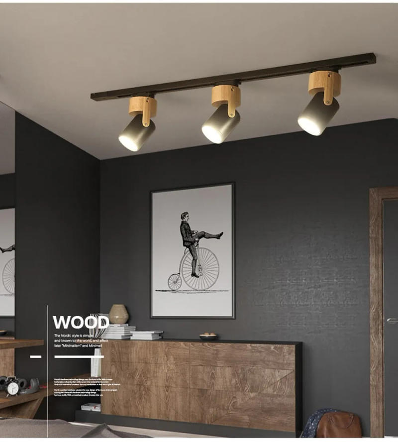Description Picture 6 of itemNordic Wooden Track Light LED 3 Head Black White Indoor Decor Ceiling Spotlights For Bedroom Aisle Living Room Luminaires Lustre