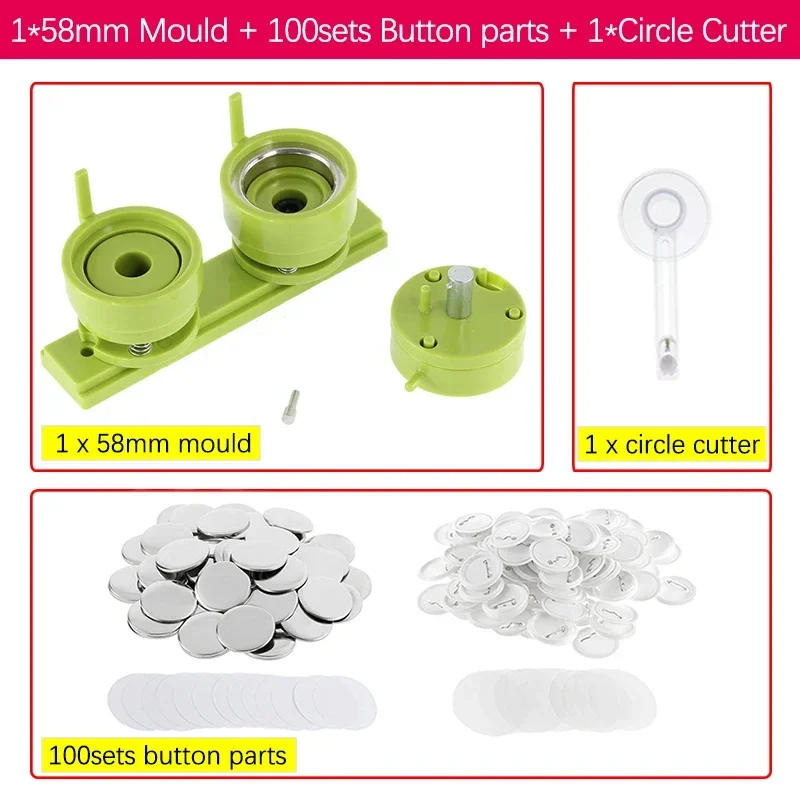 Description Picture 6 of item100Set Badge Pin Button Maker Parts + 25/32/37/44/58mm Interchangeable Die Mold+Circle Cutter for DIY Making Pins Badge Button