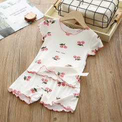 Girls Summer Pajama Set Cherry Blossom Print 4-Way Stretch Shorts & Tee Breathable Modal Blend for Bedtime and Playtime for 1-8Y