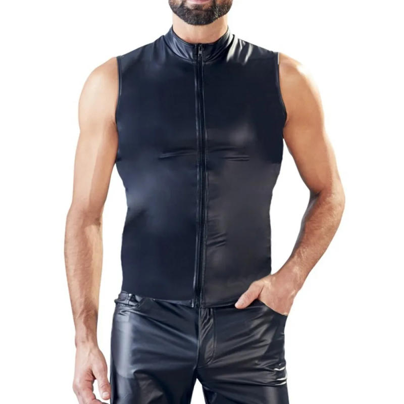 Description Picture 4 of itemMens Sexy PU Leather Shiny Sleeveless Tops, Party Nightclub Stage Costume, Tag Size M 2XL, Faux Leather+Spandex