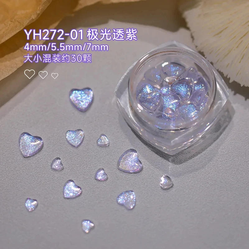 Description Picture 5 of item1Box Aurora Love Heart Nail Charms Valentine's Day Nail Art Decorations 3D Mixed Size Heart Rhinestones Gems Jewel For Manicure