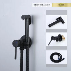 Black Conceale Bidet Sprayer Toilet Faucet Chrome Brass Hand-held Wall-mounted Mixer Hot Cold Water Bidet Faucet With Hose