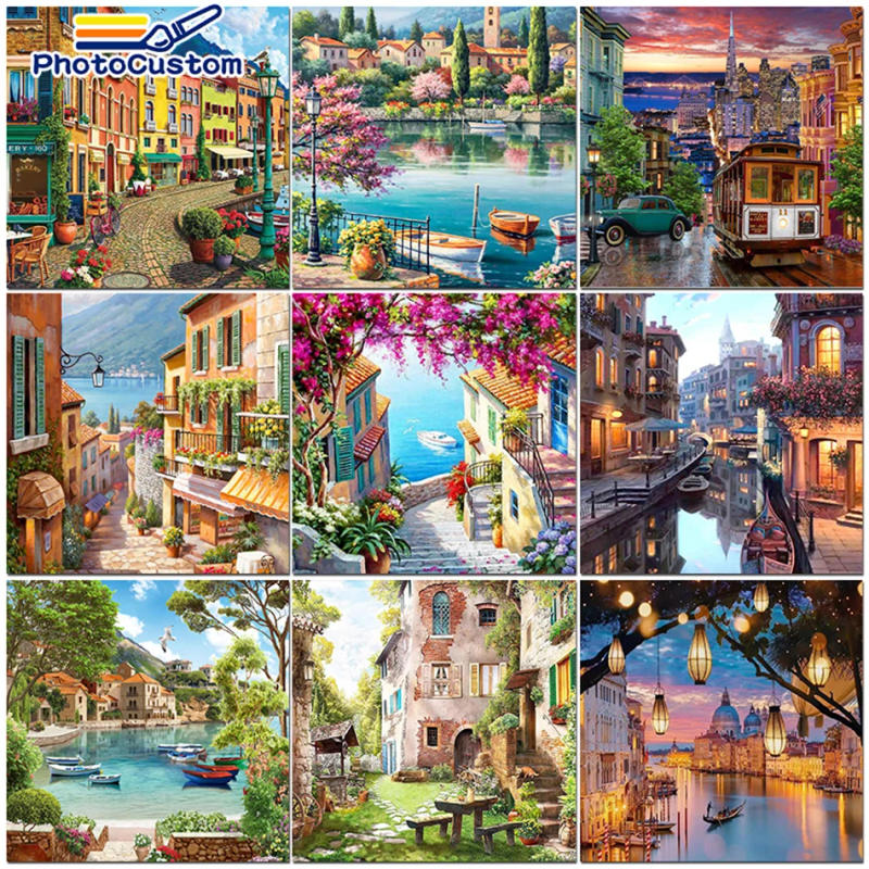 Description Picture 4 of itemPhotoCustom Paint By Numbers Pictures For Adults On Canvas City Landscpae Coloring Drawing Oil Paintings By Number Home Decor