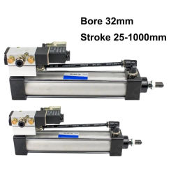 Pneumatic SC Standard Solenoid Valve Integrated Cylinder SCF32x25-500-1000 Air Cylinders Set WIth Fittings Valve Base