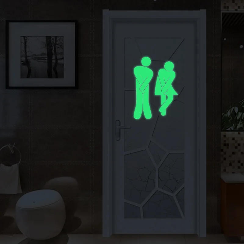 Description Picture 5 of itemFunny Luminous WC Wall Toilet Sticker Waterproof Door Sign Glow in the Dark Fluorescent Poster Stickers Bathroom Toilet Stickers