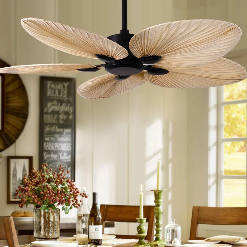 Description Picture 5 of item2022 New High Quality 52inch Factory Price Natural Breeze Palm Leaf Fan Blades 220V Remote Control Ceiling Fan Living Room