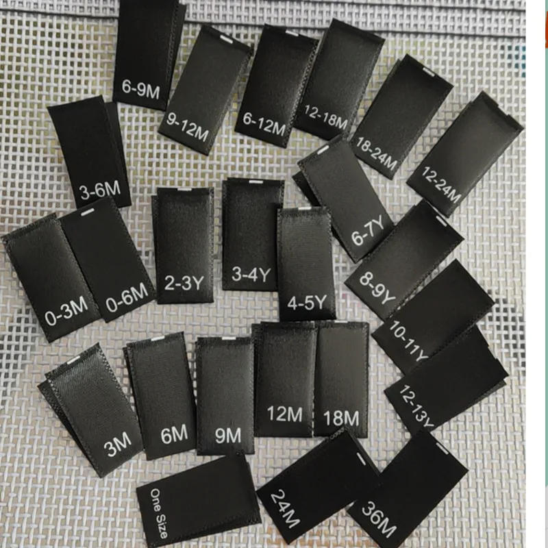 Description Picture 3 of item50pcs Black satin Size label for Kids Fold Print sizes labels 2-3Y 3-4Y 4-5Y 6-7Y 8-9Y 10-11Y 12-13Y Garment Label