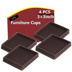 3X3 Square Rubber Furniture Caster Cups with Anti-Sliding Floor Grip ( Brown)
