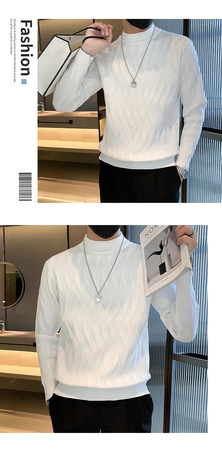 Description Picture 6 of itemMen's Sweaters Autumn and Winter Nmock-neck Warm Long Sleeve Pullover Outdoor Workout Casual Knitting Pullovers Tops D71