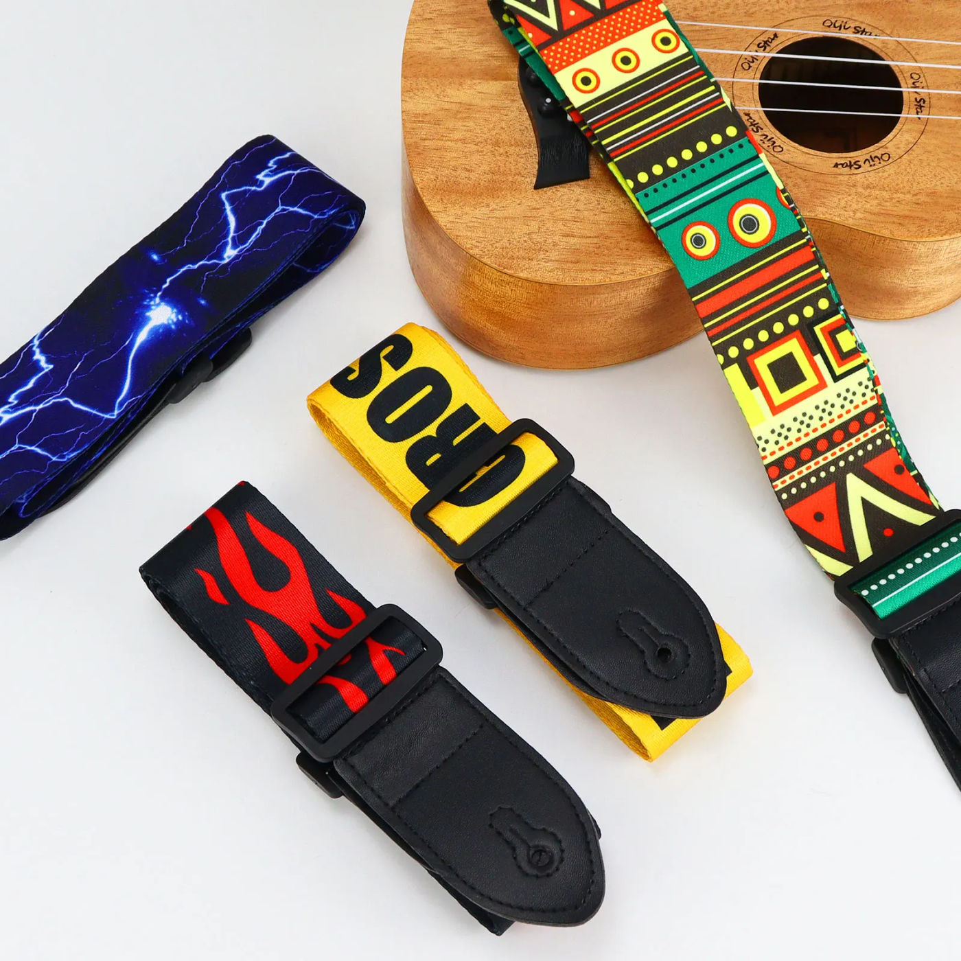Description Picture 3 of itemPremium Woodgrain Leather Guitar Strap - Fits Classical, Electric & Bass Guitars - Adjustable, Comfortable & Stylish