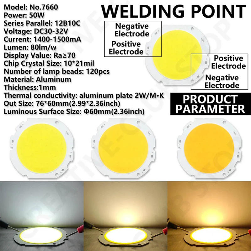 Description Picture 3 of item8056 7874 7660 50W LED COB Chip DC30-32V LED Light Source Chip On Board Cold White Neutral White Warm White for DIY Working Lamp