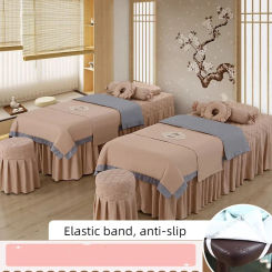 Anti-slip 4pcs Beauty Salon Bedding Sets Massage Tuina Spa Use Patchwork Duvet Cover Bed Skirt with Hole Beddings