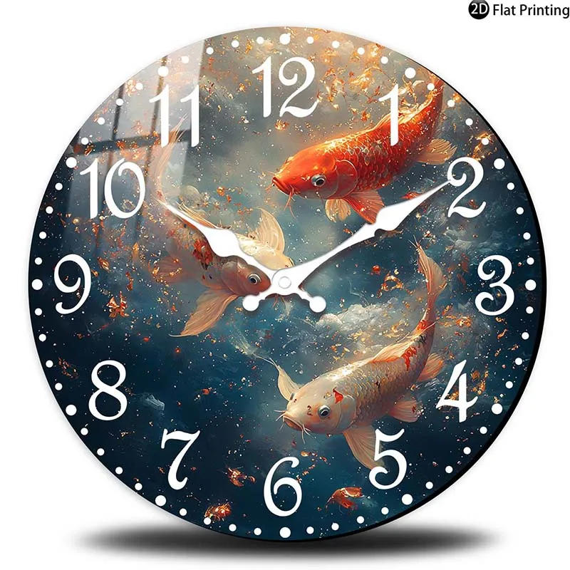Description Picture 2 of itemWooden Silent Wall Clock Koi fish swimming water Quartz Analog Clock Farmhouse,Office Idea Christmas Halloween