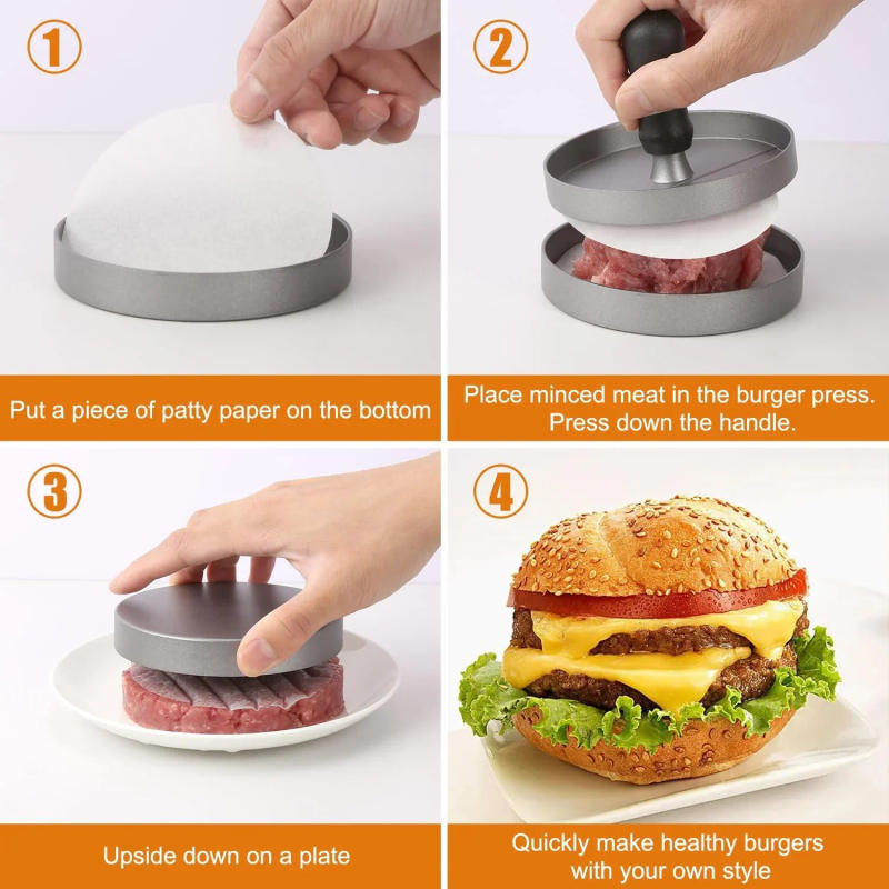 Description Picture 3 of itemBurger Press Non-Stick Hamburger Patty Maker with Wax Paper Aluminum Burger Maker for Kitchen BBQ Grill