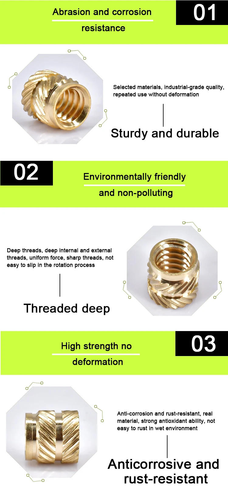 Description Picture 6 of itemBrass Insert Nut Hot Melt Thread Heat Molding Double Twill Inject Embedment Nuts for 3D Print Length 6/6.5/7/7.5/8/9/10/12/15mm