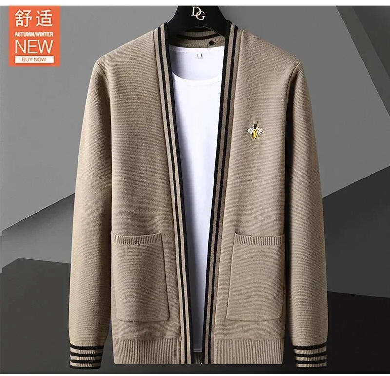 Description Picture 6 of itemHigh quality bee embroidery knitted cardigan men's spring and autumn new trend leisure sweater coat fashion