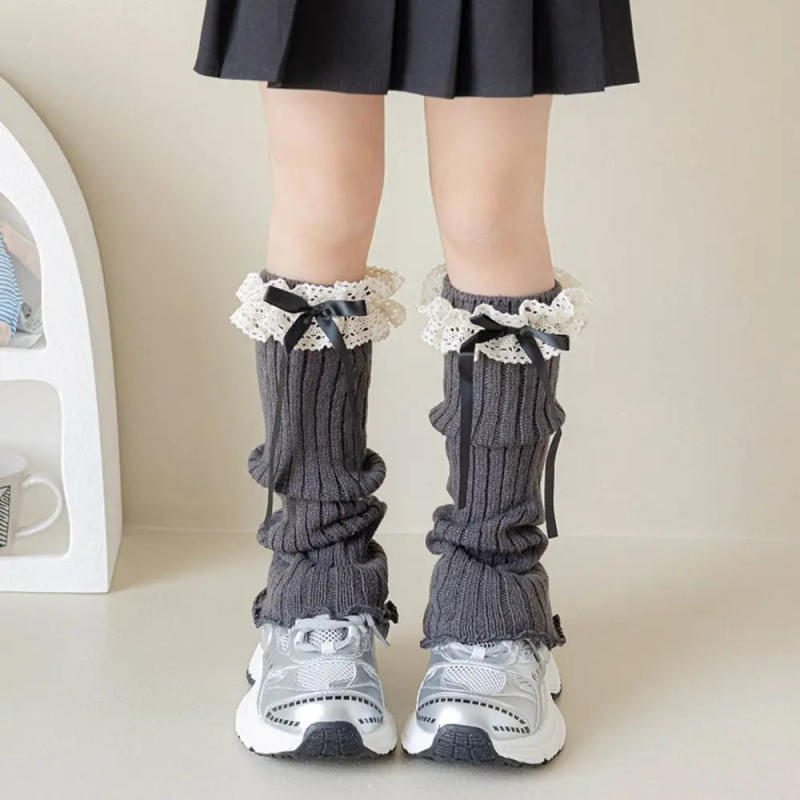Description Picture 5 of itemCasual Harajuku Bow Ribbon Leg Warmers Long Stockings Sweet Knitted Foot Cover Kawaii Solid Color Children's Foot Warmer Autumn