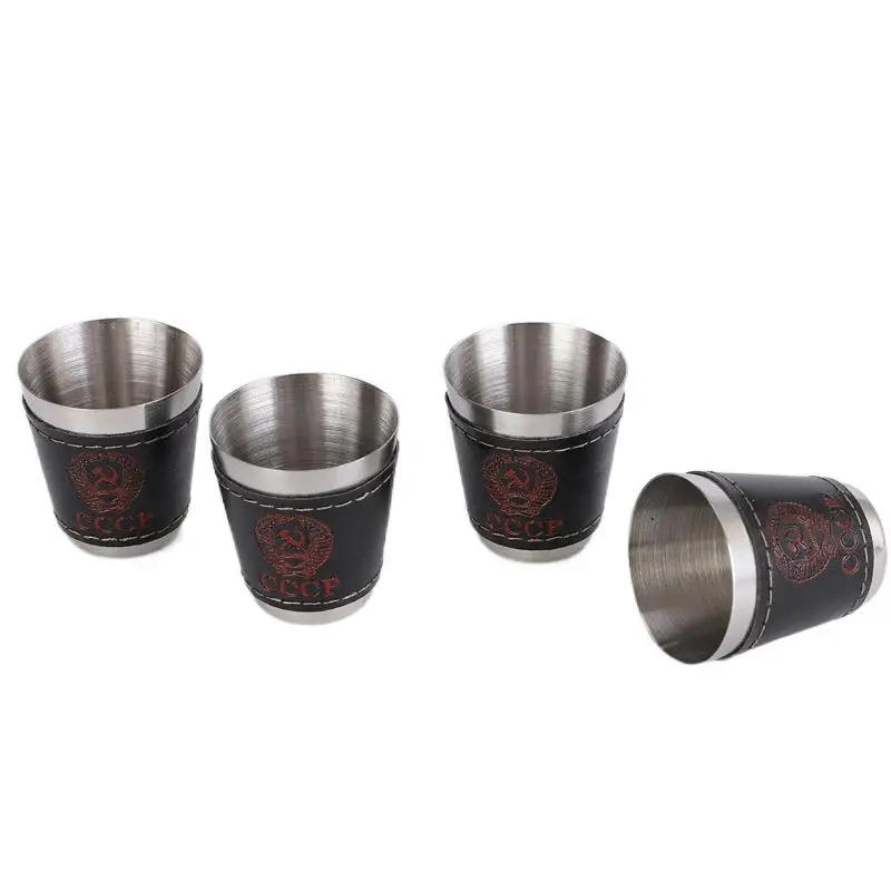 Description Picture 4 of item4pcs Vodka Cup 304 PU Holster Russia Stainless Steel Mini Wine Tumbler Portable Personalized 30ml Shot Glass Set Outdoor Product