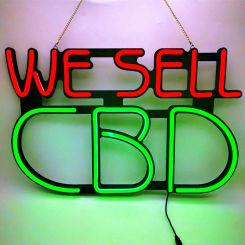 Neon Open Sign 22X14 Inches"We Sell CBD" Business Neon Sign, Supper Bright Silicone LED Flex Neon Light,Red and Green Letters