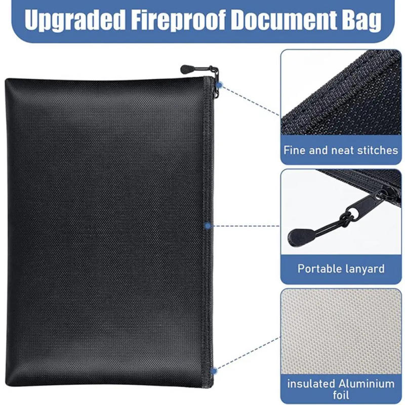 Description Picture 5 of itemFireproof Document Bag Waterproof Money Bags Fire Safe Storage Pouch with Zipper Cash File Envelope Holder for Home Office