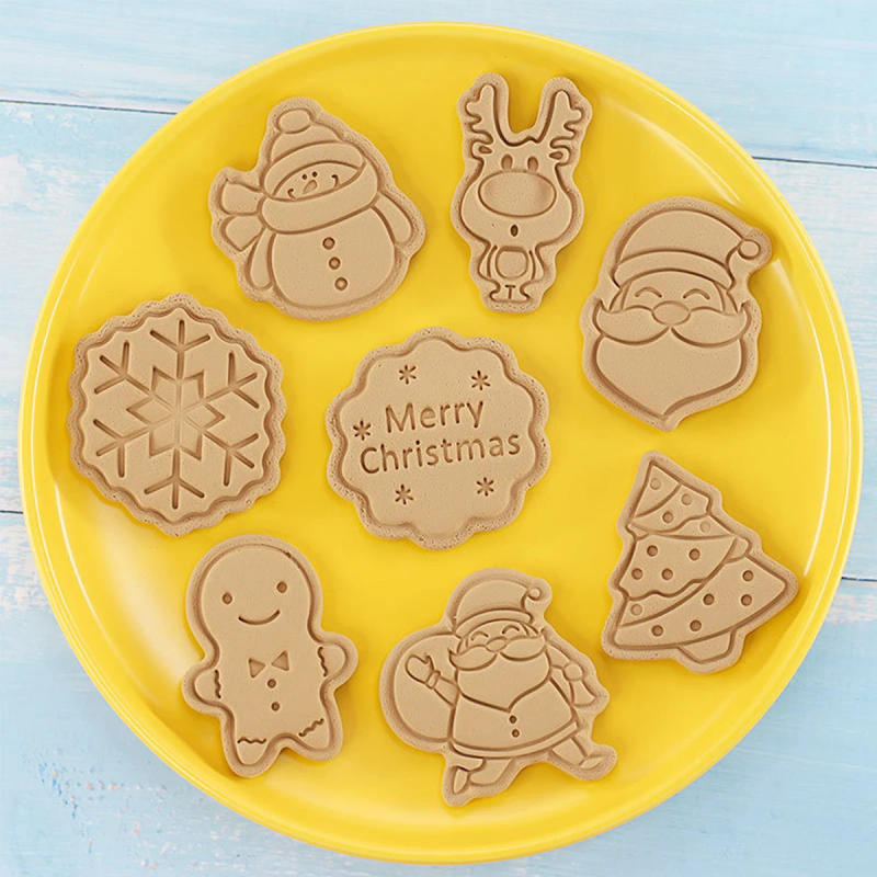 Description Picture 3 of item8Pcs Cookie Cutter Press Christmas Santa Claus Biscuit Mold Plastic Cookie Stamp Confectionery Kitchen Baking Pastry Tools