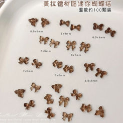 100PCS Glossy Ice Translcuent Coffee Maillard Bow Ribbon Resin Nail Art Rhinestones Decorations Manicure Ornaments Accessories