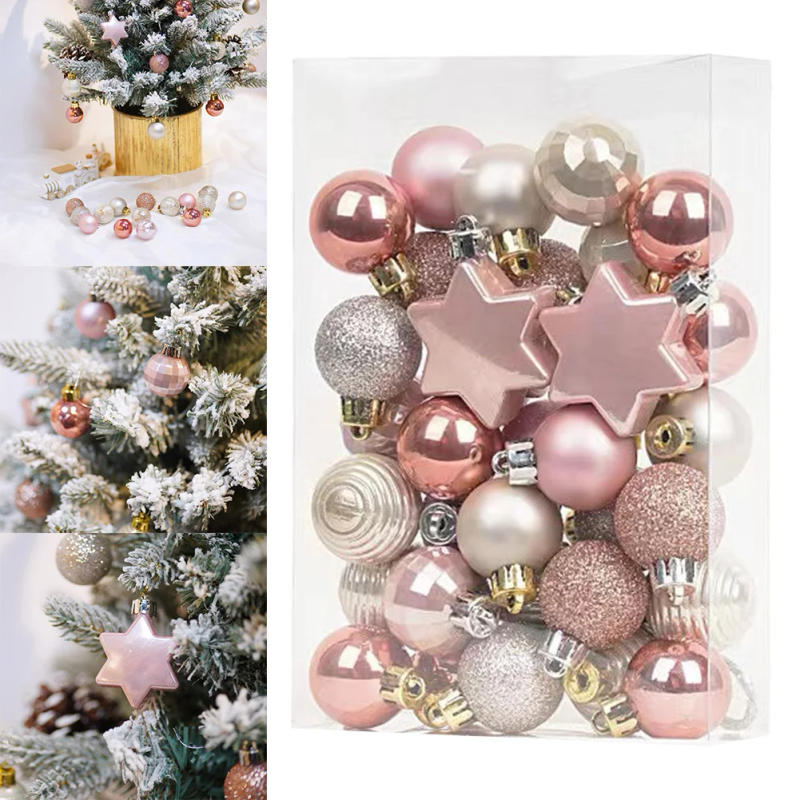 Description Picture 3 of item33pcs/set Christmas Balls Christmas Tree Decorations Christmas Tree Ornaments 3cm Light Gold + Pink Christmas Pendant