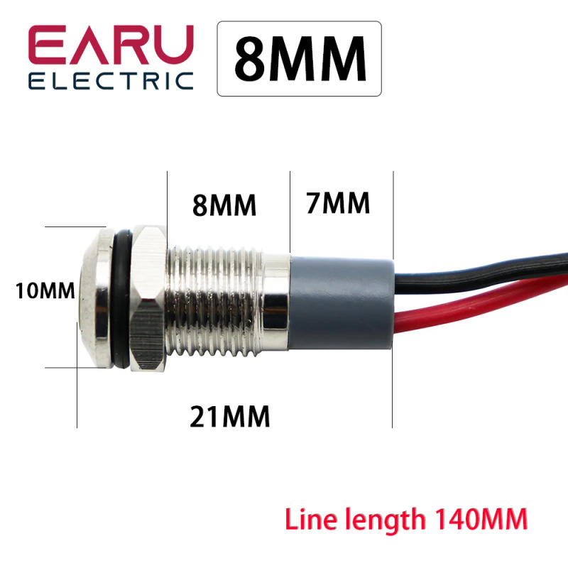 Description Picture 4 of item6mm 8mm 10mm 12mm 14mm Metal LED Warning Indicator Light Waterproof IP67 Signal Lamp Pilot Wires Switch 3V 5V 12V 220V Red Blue