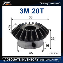 Bevel Gear 3M 20Teeth With Inner Hole 14/15/16/17/18/19/20/22/24/25/28mm 90 Degree Drive Commutation Steel Gears With Screw