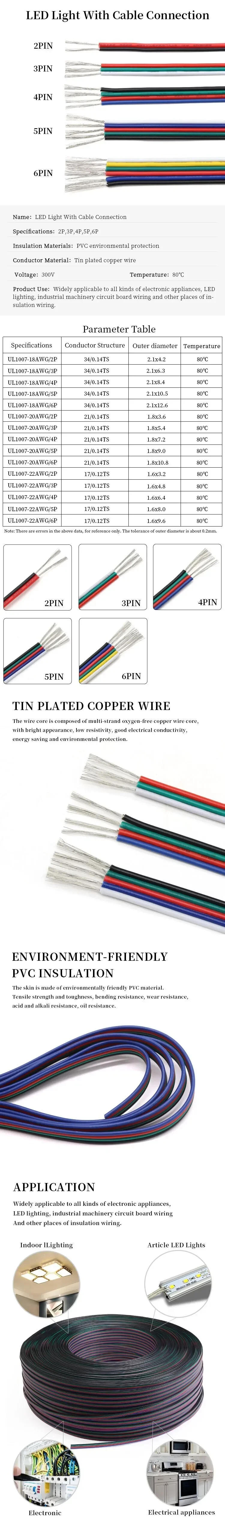 Description Picture 2 of item2/5/10m LED Cable Electrical Wire 2/3/4/5/6pin LED Extension Cables For RGB RGBW RGBWW SMD WS2812B LED Strip Light JST Connector