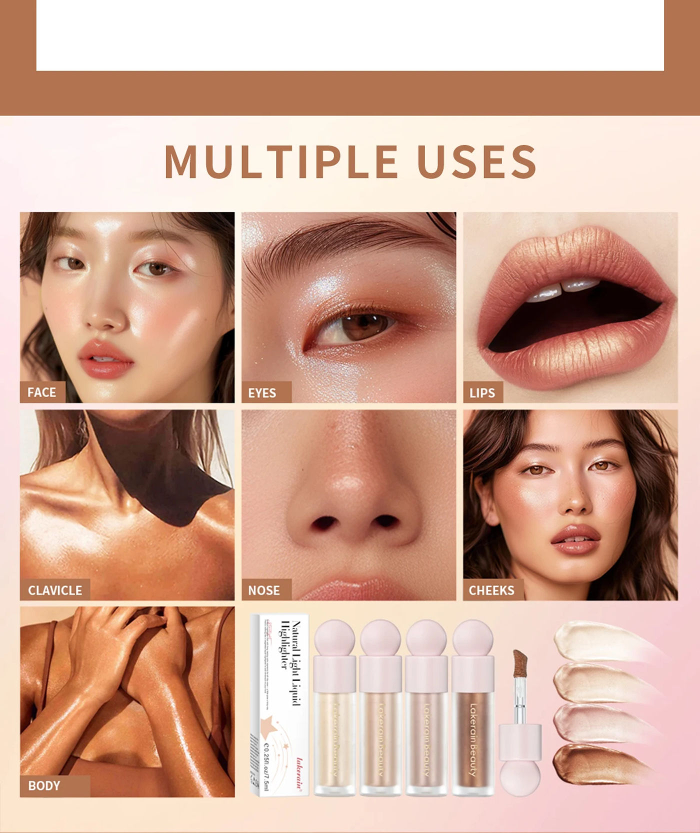 Description Picture 6 of itemLakerain Face Liquid Highlighter Waterproof Sweat-proof Long-lasting Golden Bronze Body Highlighter Fit&Smooth Brightening Fluid