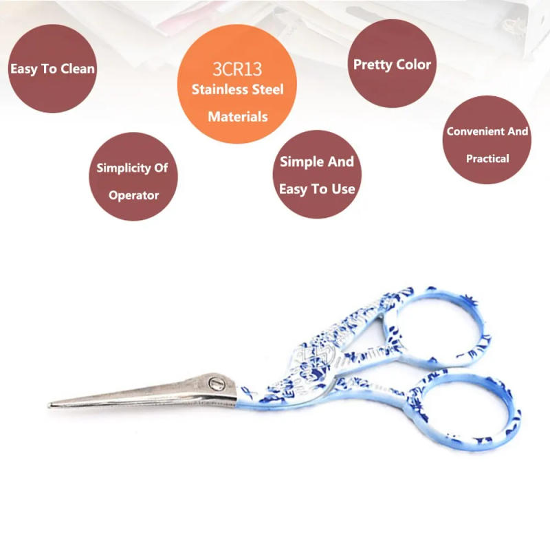 Description Picture 2 of itemCrane Beak Scissors Vintage Cross Stitch Scissors Orchid Pattern Silver Pattern Scissors