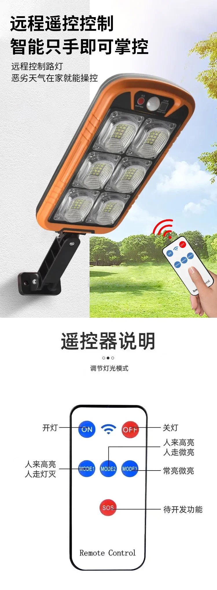 Description Picture 5 of itemOutdoor LED Solar Wall Lamp Human Body Induction Garden Lamp Household Wall Lighting Remote Control Street Lamp  solar light