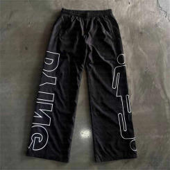 Men Spring Retro Solid Loose Drawstring Trousers Casual Joggers Baggy Wide Leg Sweatpants Mid Waist Sporty Y2k Female Clothes