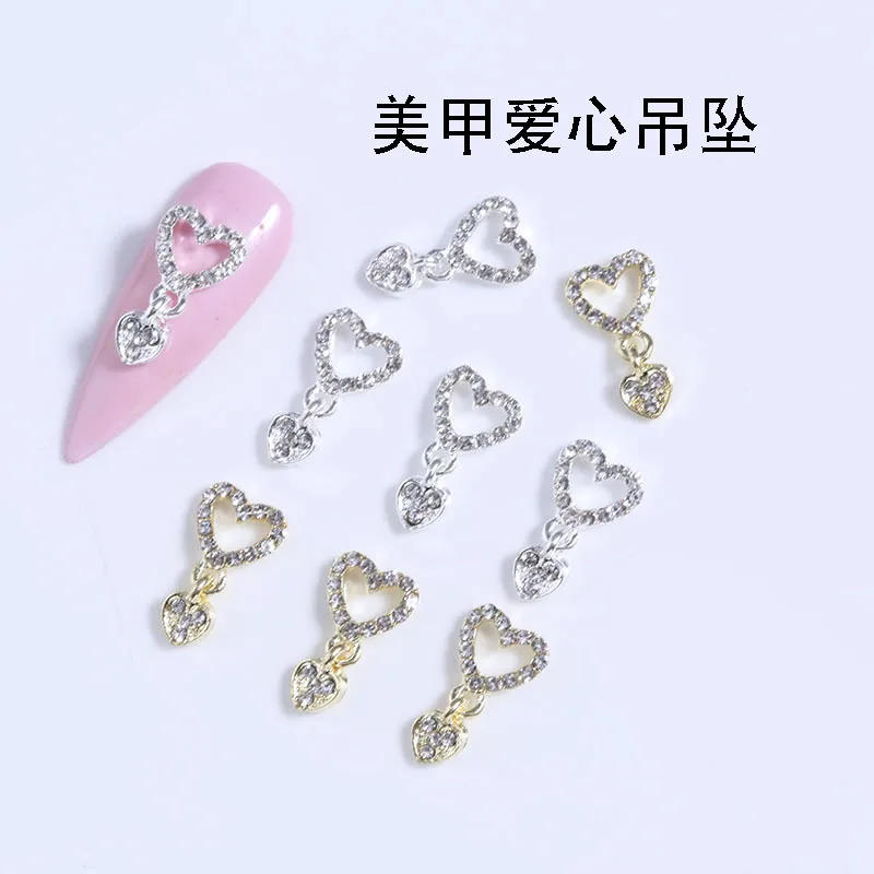 Description Picture 6 of item10Pcs Heart Shaped Gold/Silver Hollow Designs Dangle Charms Jewelry Nail Art Crystal Rhinestones For Nail Art Metal Decorations