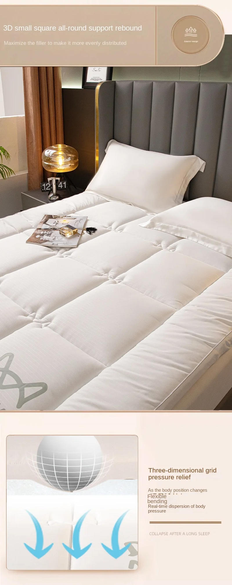 Description Picture 5 of item1Pc Hotel Style Mattress Soft Cushion Home Bedroom Tatami Mat Mattress Thickeneded Sleeping Pad Single Double Bed Mattress Vrzone