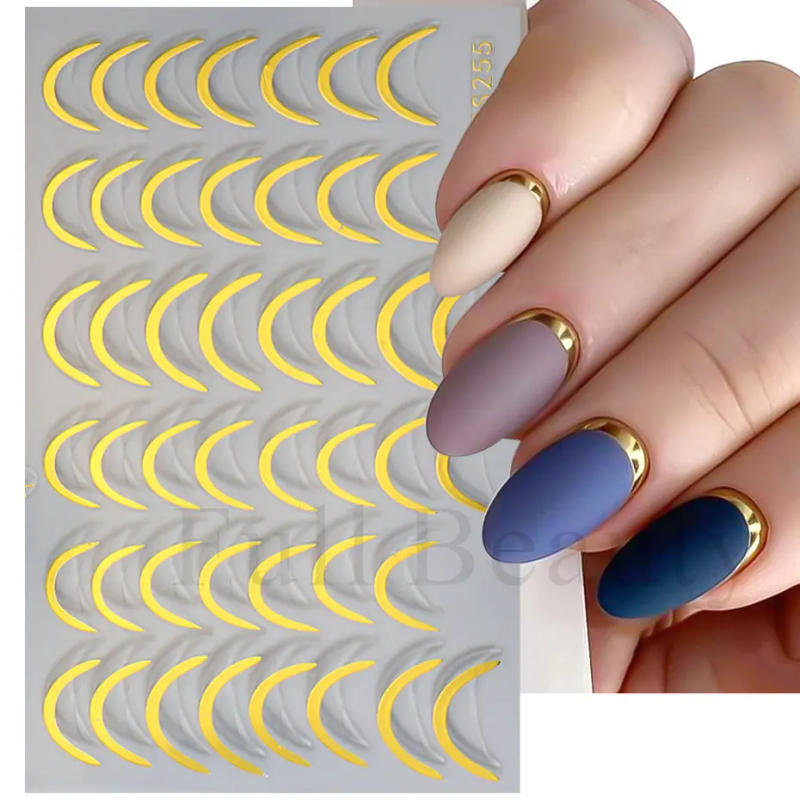 Description Picture 3 of itemFrench Style Metal Line Stripe Nail Decals Stickers Nail Art Form Fringe Tip Guides Self Adhesive Slider Manicure Accessories