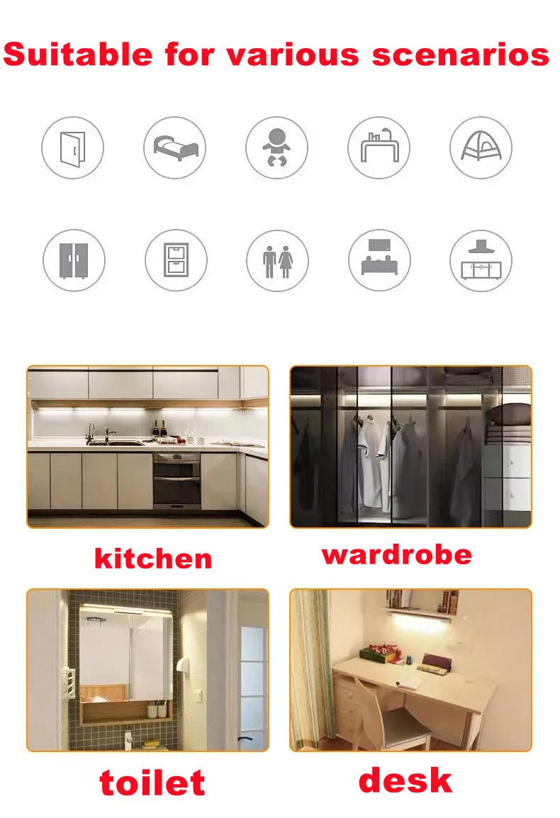 Description Picture 4 of itemLED Night Light Kitchen Under Cabinet Light battery power supply PIR Motion Sensor Closet Wardrobe Lamp Staircase Night Lights