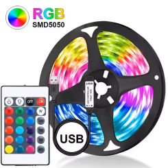 GGbingo LED USB RGB Strip Light With 24keys Remote Control 5M 5050 Flexible Lights Strip for Room Living Room Party TV Backlight