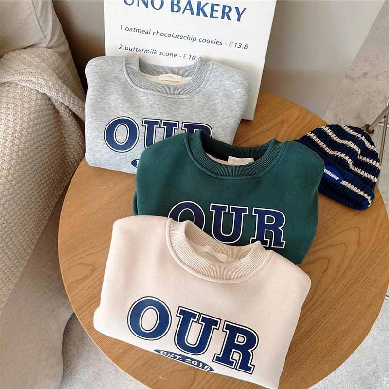 Description Picture 4 of itemChildren's Round Neck Sweater Sets Boys Warm Casual Loose 2Pcs Autumn Winter New Children's Long-Sleeved Letter Sports Suit 2-6Y