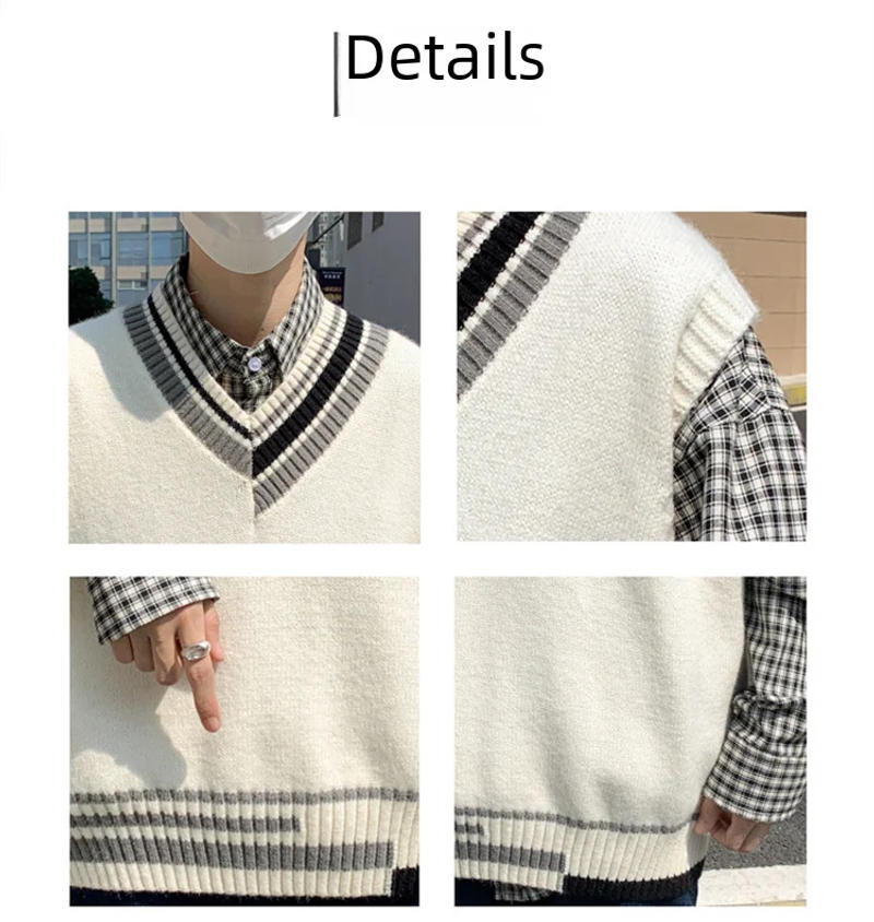 Description Picture 6 of itemVersatile V-neck Sweater For Men Autumn Loose-fit Preppy Style Knitted Top Casual Trendy Bf Vest