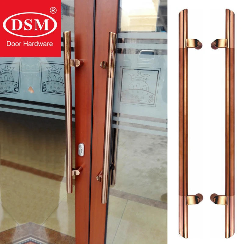 Description Picture 2 of itemRose Gold Entrance Door Handle Round Bar Ladder SUS304 Stainless Steel Pull Handles For Wooden/Frame/Glass Doors PA-145-32*800mm