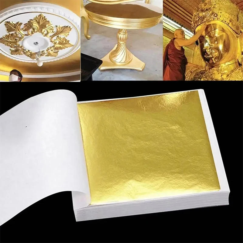Description Picture 3 of item100Pcs Golden Foil Paper Imitation Gold Silver Leaf Foil Paper For Cake Decor Craft Paper Birthday Party Wedding Decoration