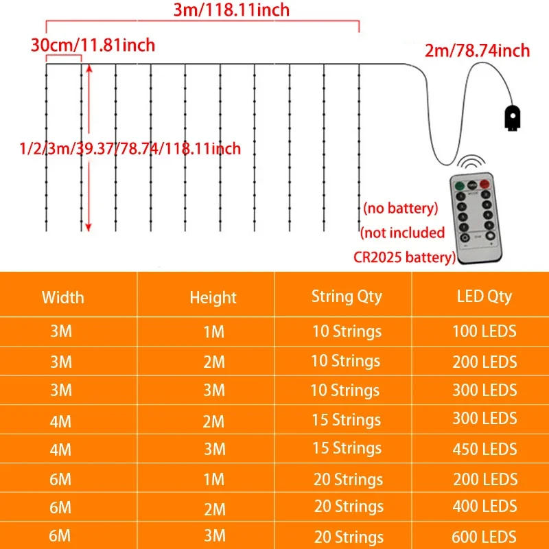 Description Picture 2 of itemUSB Powered Christmas LED Curtain String Lights with Remote Control Halloween Decor Wedding Bedroom Holiday Indoor Party